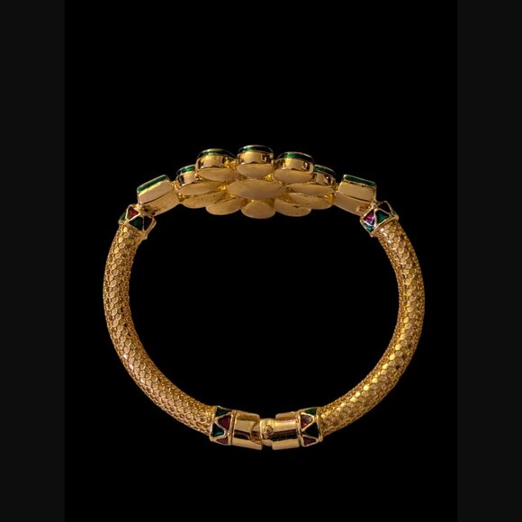 Kudan Gold Plated Ruby And CZ Hinged Bangle Bracelet 6.25" - Picture 6 of 12